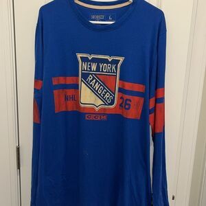 CCM New York Rangers Hockey Mens Vintage Jersey Style LS T Shirt L w/Marks